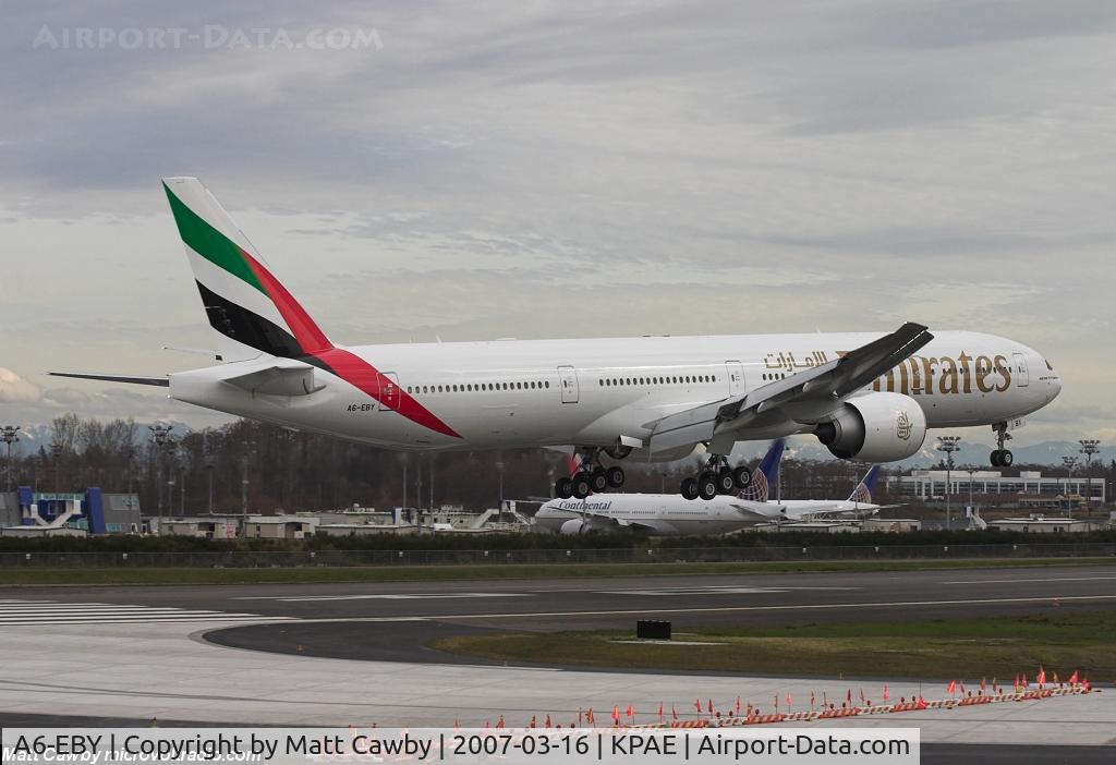 A6-EBY, 2007 Boeing 777-36N/ER C/N 33864, First flight from Paine Field
