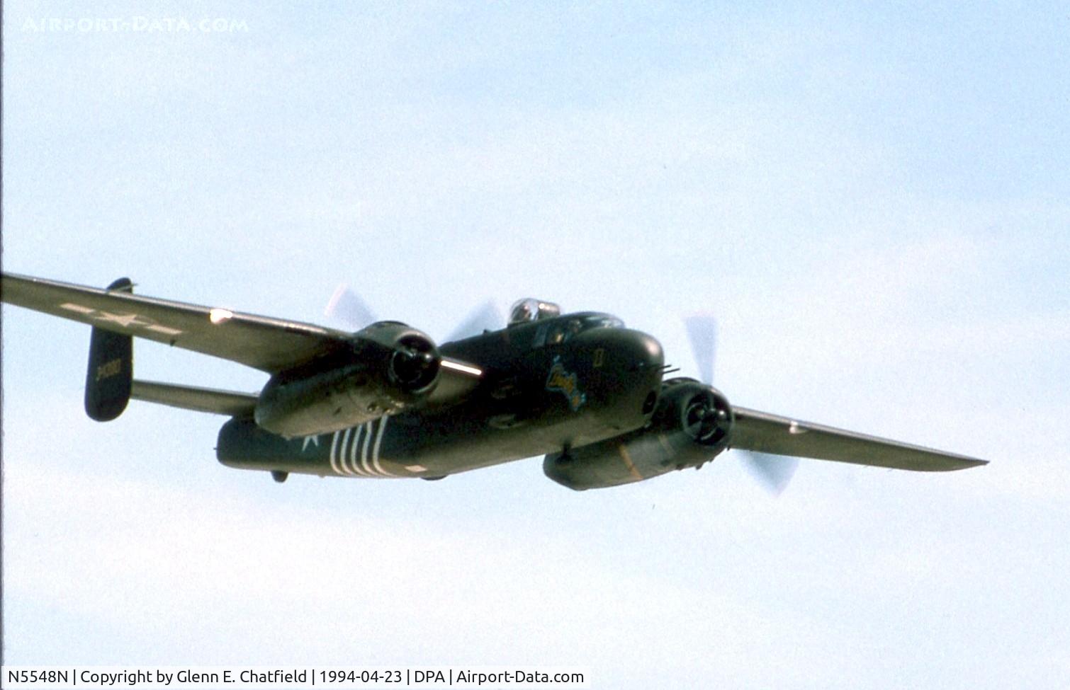 N5548N, 1943 North American B-25H Mitchell C/N 98-21107, Flying past the old control tower