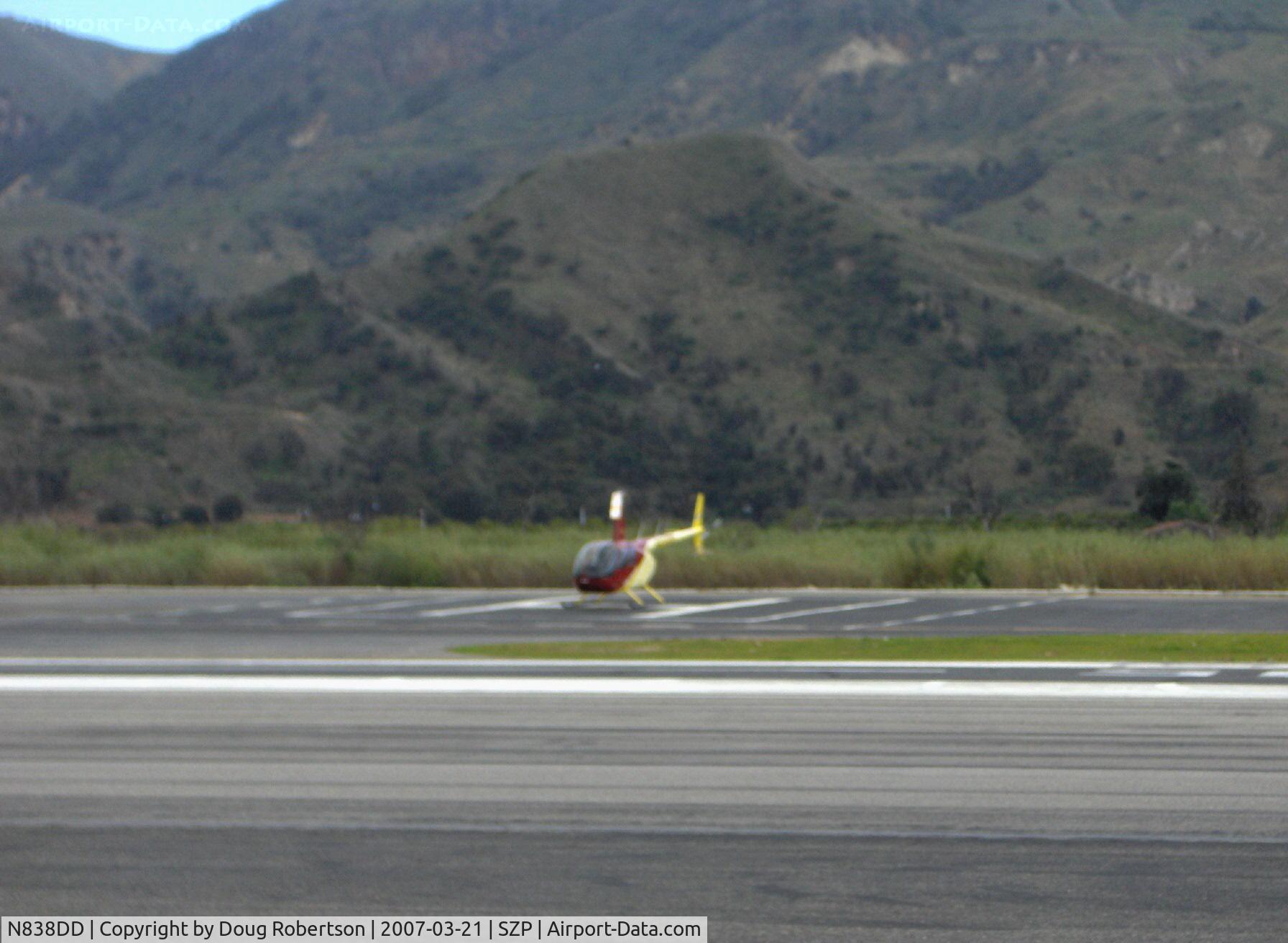 N838DD, 2000 Robinson R44 Raven C/N 0838, 2000 Robinson R44 RAVEN, Lycoming O-540 260 Hp derated to 225 Hp at takeoff, 205 Hp continuous, on SZP Helipad