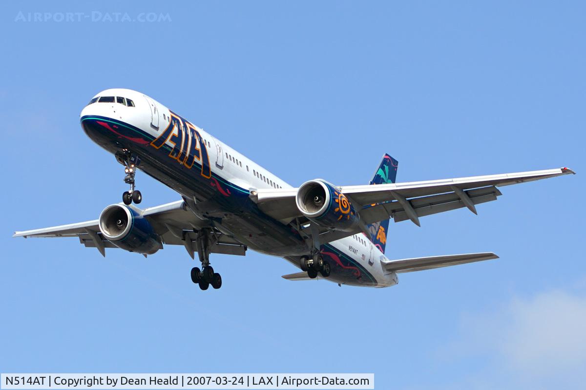 N514AT, 1995 Boeing 757-23N C/N 27971, ATA N514AT (FLT ATA4758) from Honolulu Int'l (PHNL) on short-final to RWY 24R.