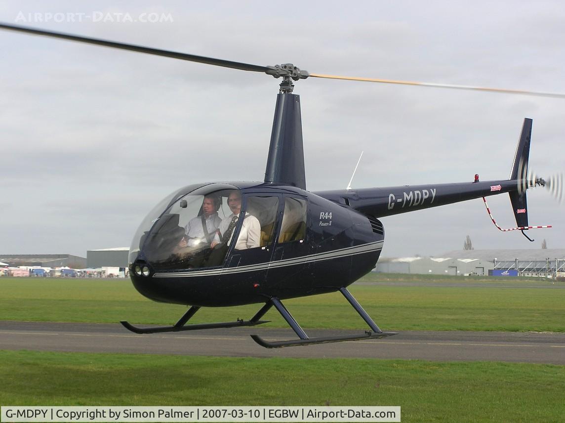 G-MDPY, 2007 Robinson R44 Raven II C/N 11582, Robinson R44 landing at Wellesbourne