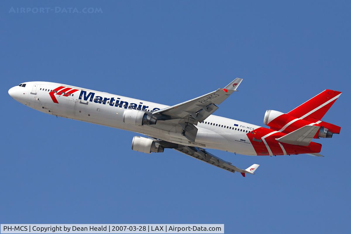 PH-MCS, 1995 McDonnell Douglas MD-11F C/N 48618, Martinair Cargo PH-MCS (FLT MPH70) climbing out from RWY 25R enroute to Hartsfield Jackson Atlanta Int'l (KATL).