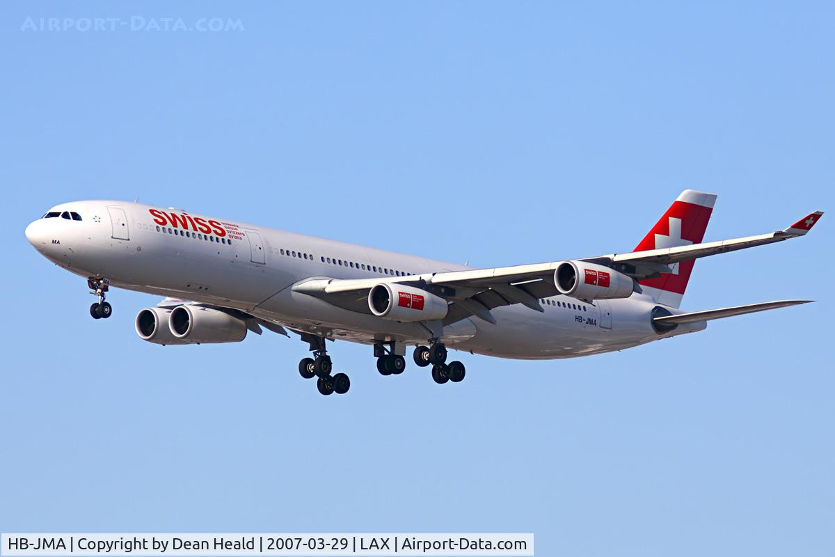 HB-JMA, 2003 Airbus A340-313 C/N 538, Swissair HB-JMA (FLT SWR40) from Zurich (LSZH) on short-final to RWY 25R.