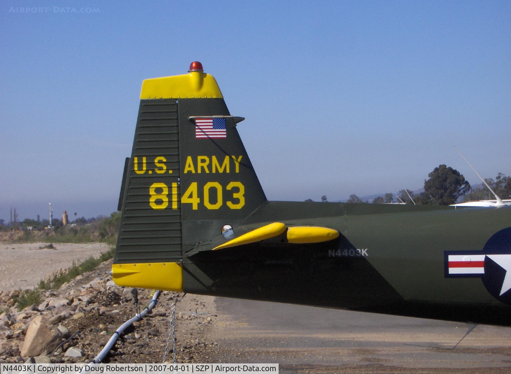 N4403K, 1948 Ryan Navion C/N NAV-4-1403, 1948 Ryan NAVION as L-17B, Continental E-185, tail data, transient parking
