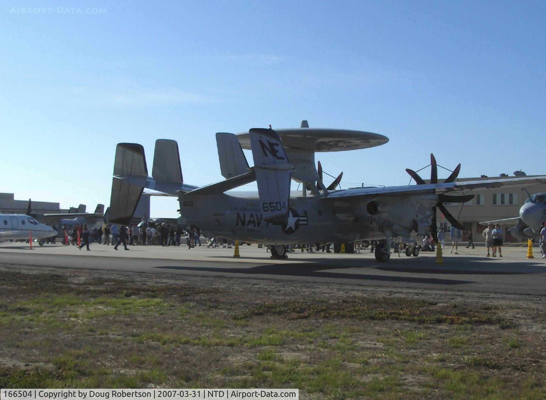 166504, Northrop Grumman E-2C Hawkeye 2000 (G-123) C/N Not found 166504, Grumman E-2C HAWKEYE airborne early warning aircraft of VAW-116 'Sun Kings', two Allison T56-A-8A Turboprops 4,050 eshp each. Note huge radome atop pylon-'Eyes of the Fleet'