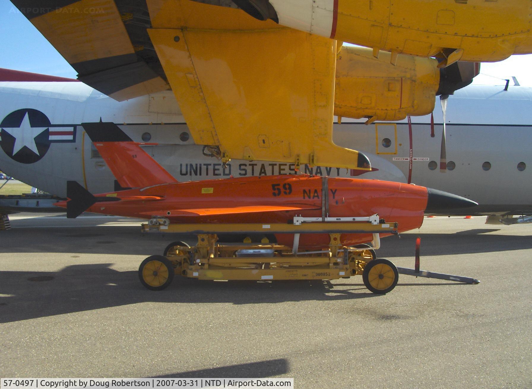 57-0497, 1957 Lockheed DC-130A Hercules C/N 182-3204, LOCKHEED DC-130A HERCULES Target Drone Carrier, four Allison T56 turboprops, reversible-pitch props. Modified from USAF C-130A. Big B1-RD Target drone.