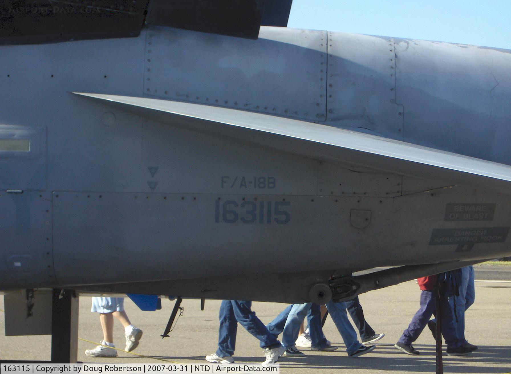 163115, McDonnell Douglas F/A-18B Hornet C/N 0511/B088, Boeing F/A-18B HORNET of VX-30 Bloodhounds side # 200, two General Electric F404-GE-400 turbofans. Tail data with Bureau Number