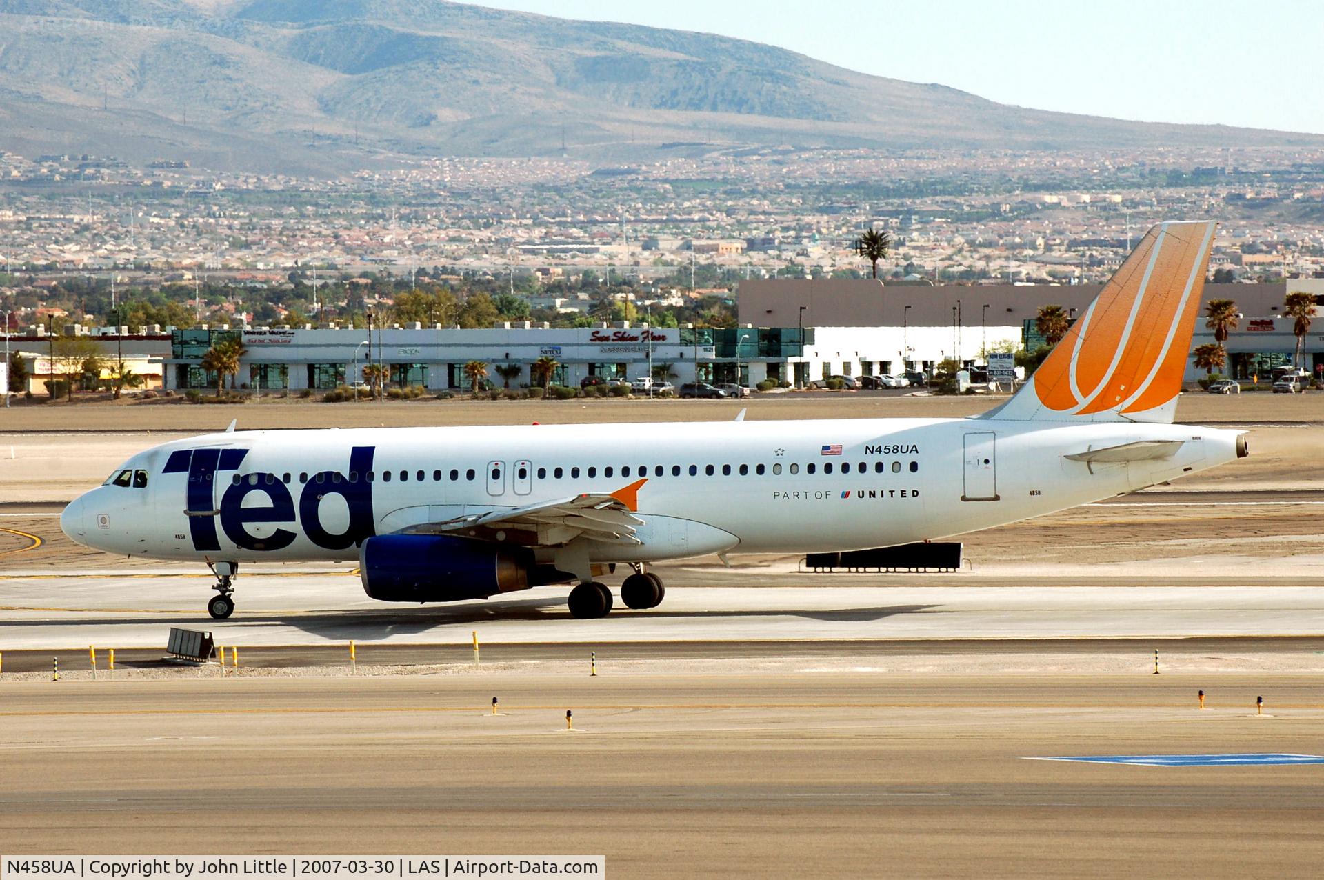 N458UA, 2000 Airbus A320-232 C/N 1163, TED taxi at McCarran