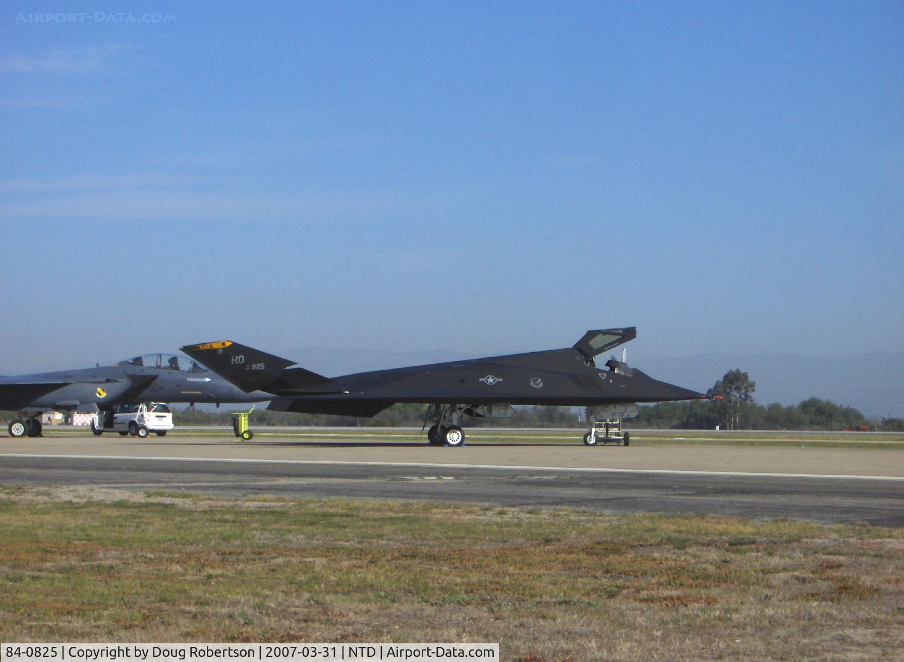 84-0825, 1984 Lockheed F-117A Nighthawk C/N A.4039, USAF Lockheed F-117A NIGHTHAWK stealth technology fighter-bomber of 49th Fighter Wing, two General Electric F404-GE-F1D2 non-afterburning Turbofans 10,809 lb st each, principal weapons: GBU-10/GBU-12 Paveway II or GBU-27 Paveway III laser-guided bombs