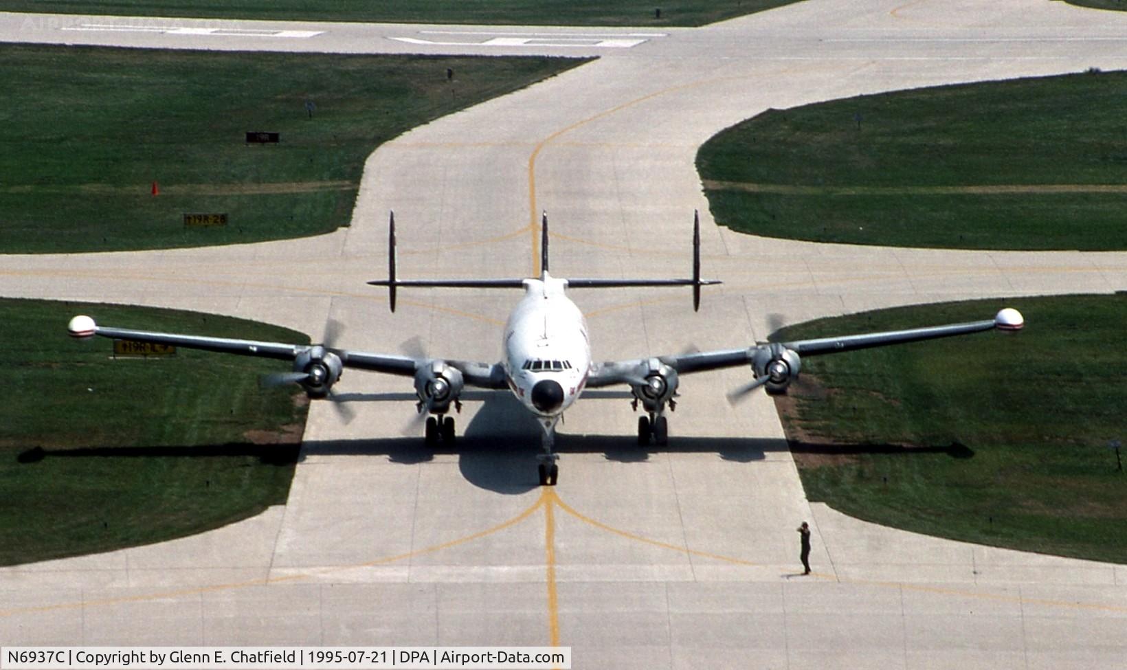 N6937C, 1957 Lockheed L-1049H-82 Super Constellation C/N 4830, Seen from the control tower - an unusual view