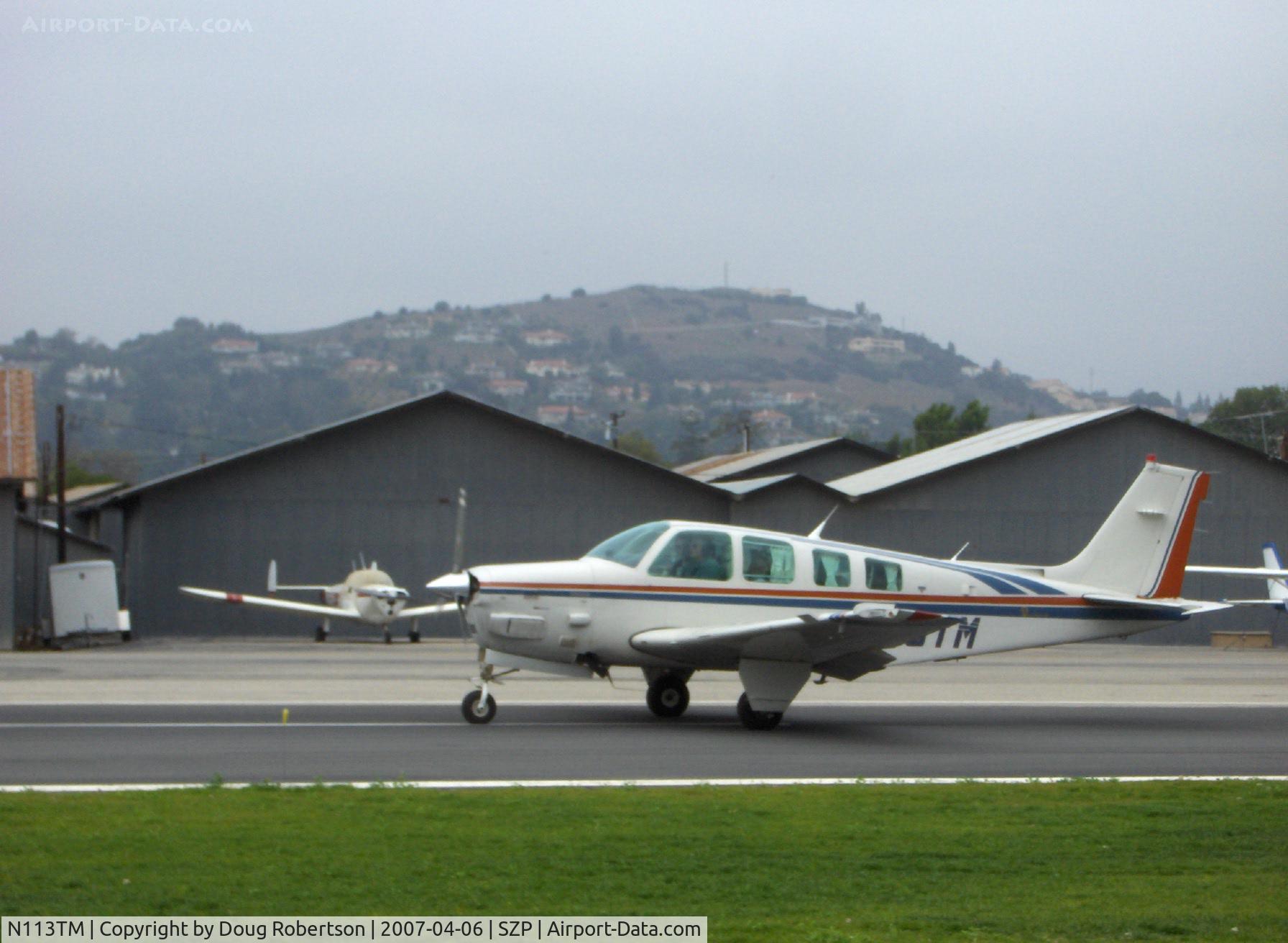 N113TM, 1983 Beech B36TC Bonanza C/N EA-386, 1983 Beech B36TC BONANZA, Continental TSIO-520 Turbo Charged 300 Hp, takeoff roll Rwy 22