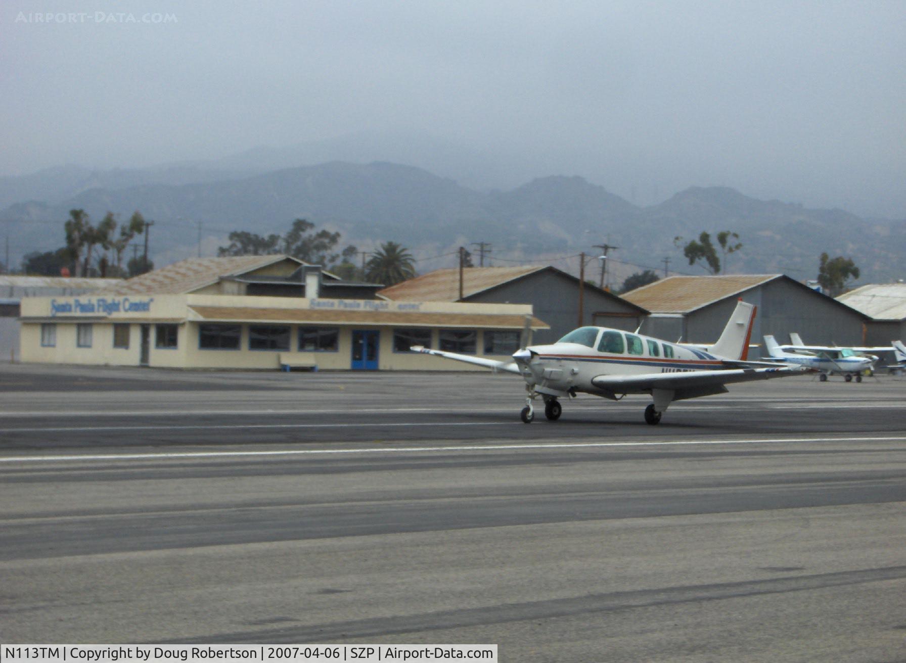 N113TM, 1983 Beech B36TC Bonanza C/N EA-386, 1983 Beech B36TC BONANZA, Continental TSIO-520 Turbo Charged 300 Hp, landing roll Rwy 22