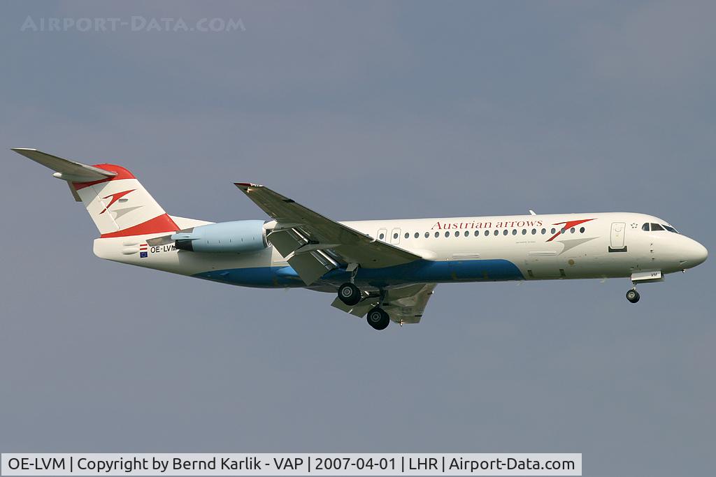 OE-LVM, 1991 Fokker F100 (F-28-0100) C/N 11361, Austrian arrows Fokker 100