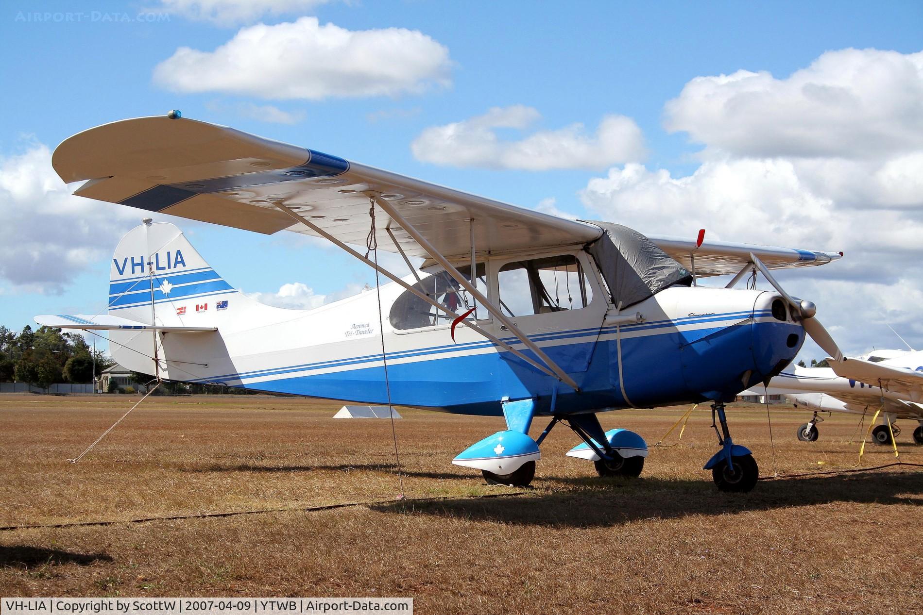 VH-LIA, 1956 American Champion 7FC C/N 7FC-118, Shot at Toowoomba Airport, paking lineup