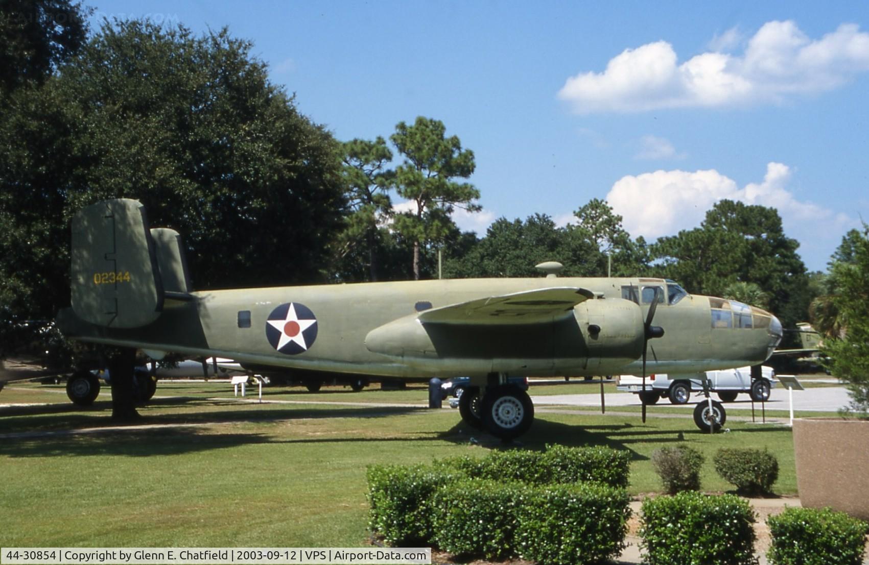 44-30854, 1944 North American TB-25N-25/27-NC Mitchell C/N 108-34129, Air Force Armament Museum. Was last B-25 on Air Force inventory, retired in 1959