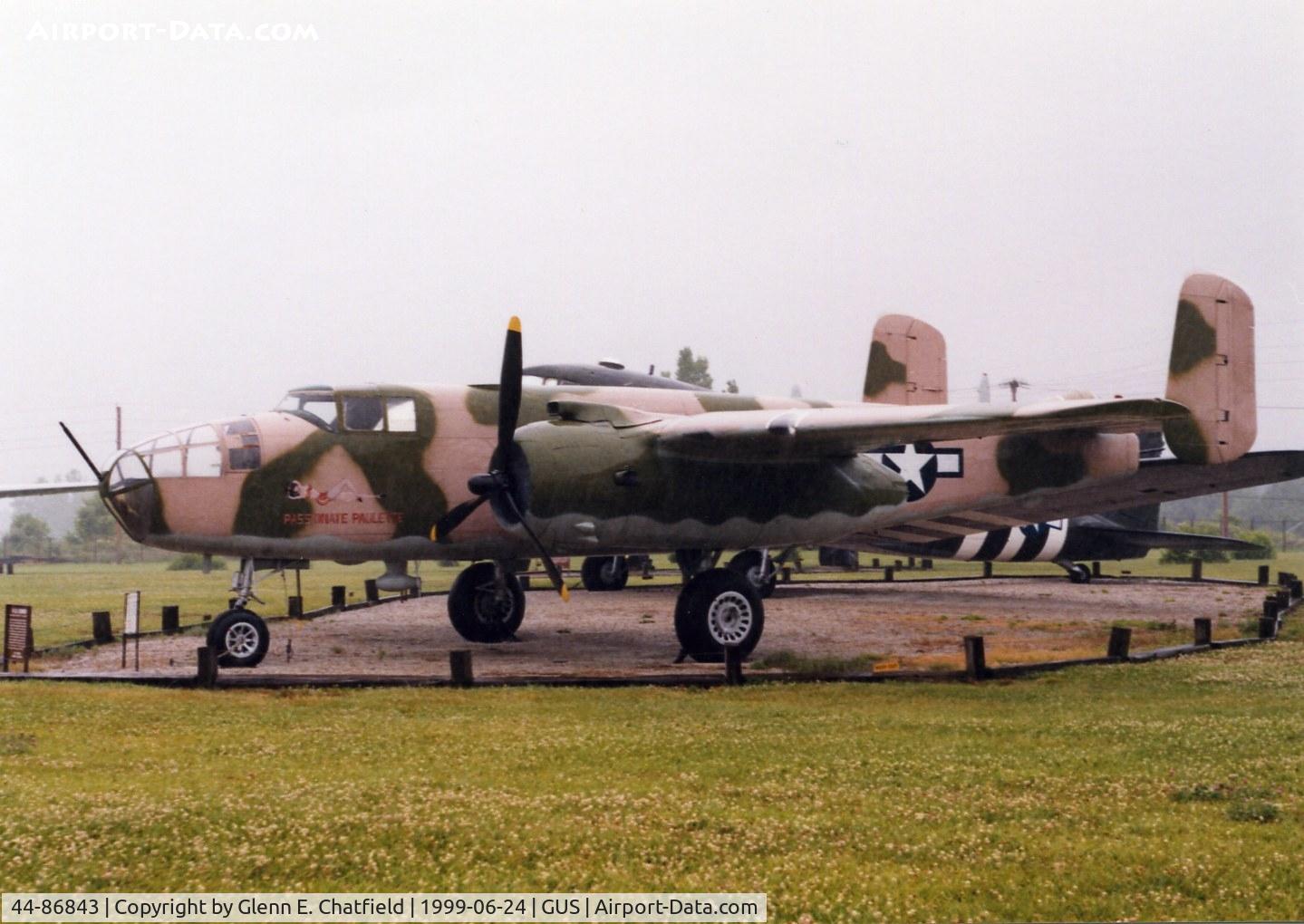 44-86843, 1944 North American TB-25N Mitchell C/N 108-47597, TB-25N in the rain at Grissom AFB Museum.  Flew in the movie 