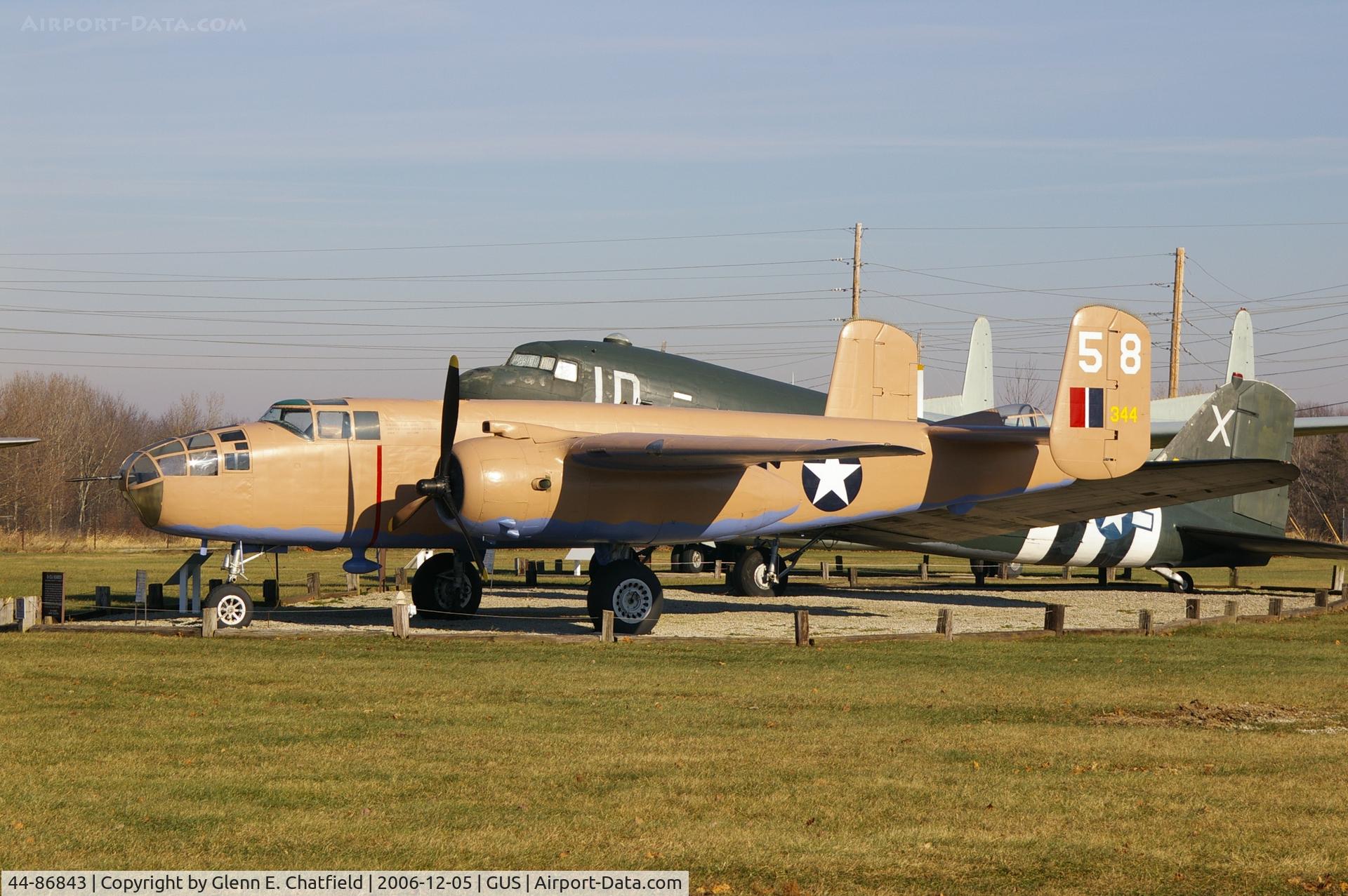44-86843, 1944 North American TB-25N Mitchell C/N 108-47597, TB-25N with new paint scheme at Grissom AFB museum.  Flew in the movie 