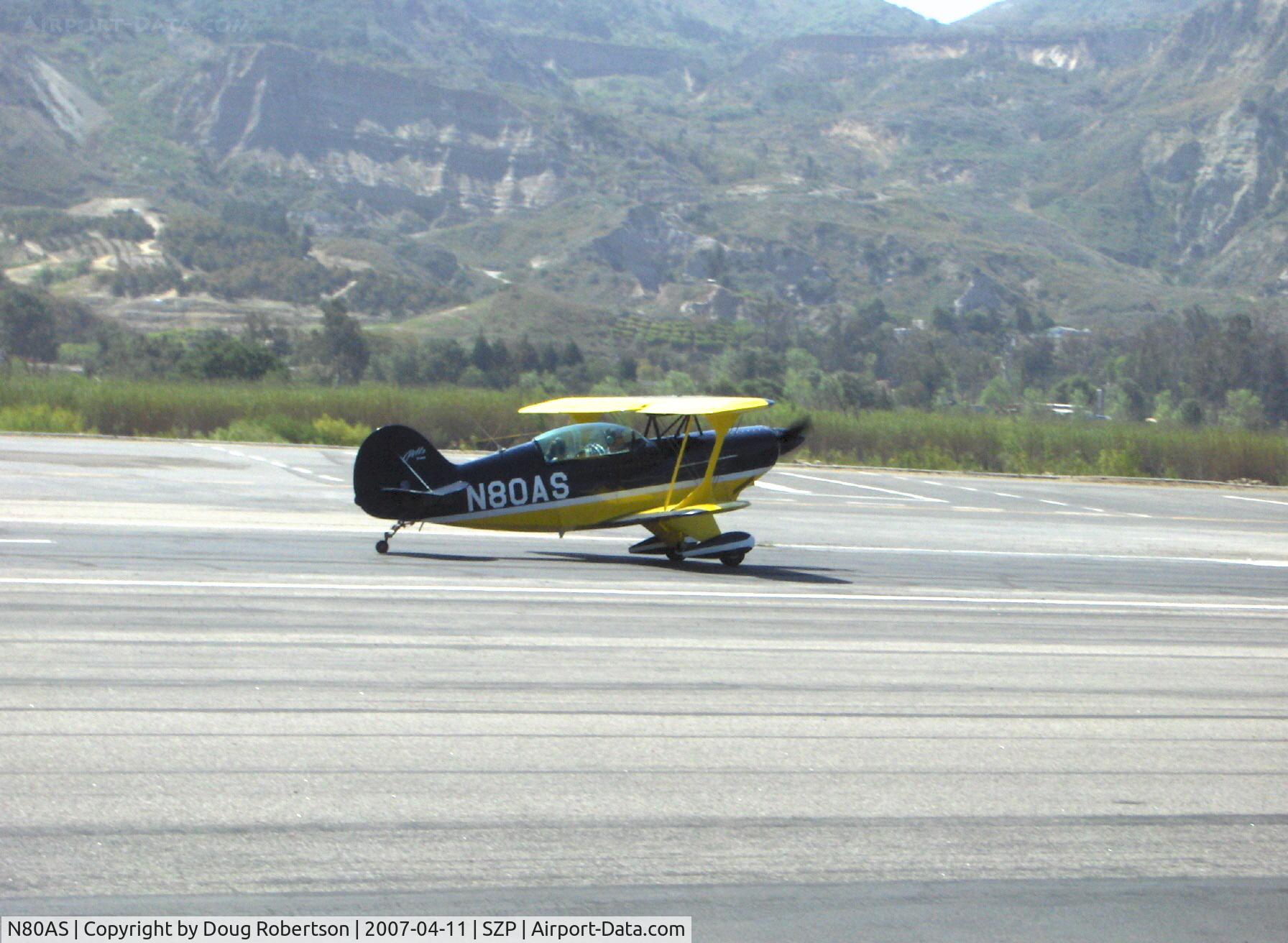 N80AS, 1992 Pitts S-2B Special C/N 5244, 1992 Pitts Aerobatics PITTS S-2B, Lycoming AEIO-540, landing roll Rwy 22