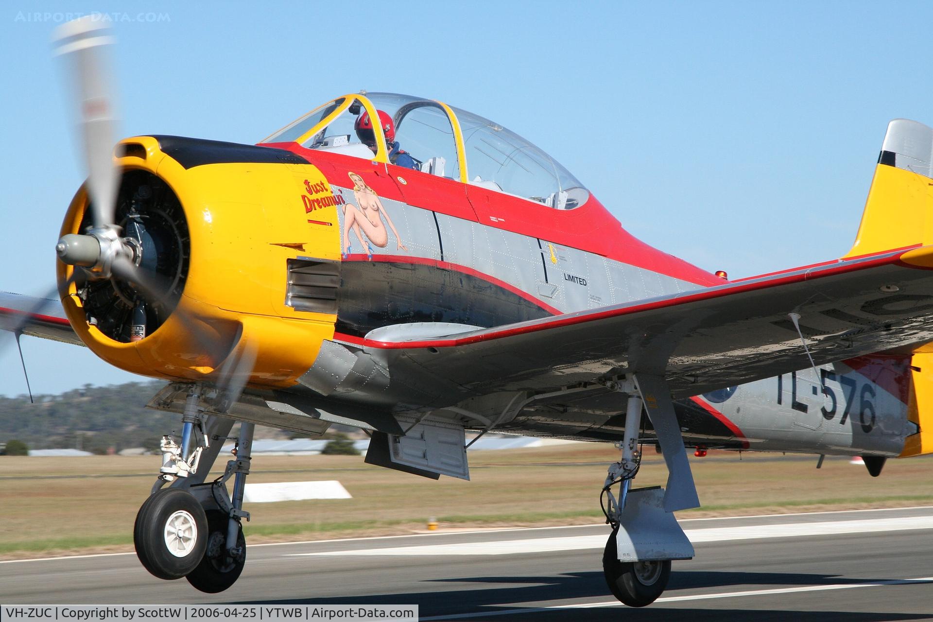 VH-ZUC, 1951 North American T-28D Trojan C/N 174-430, Taking off from home base Toowoomba QLD Australia