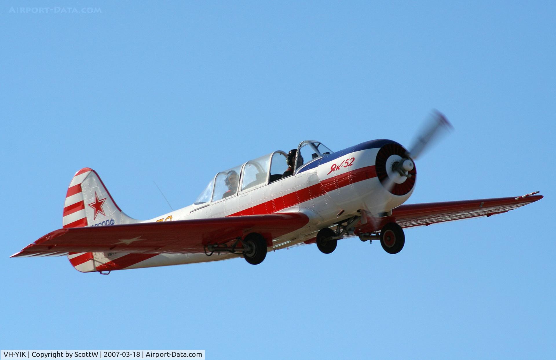 VH-YIK, 1987 Yakovlev Yak-52 C/N 877806, The ever popular Yak-52. late afternoon shot over Toowoomba QLD