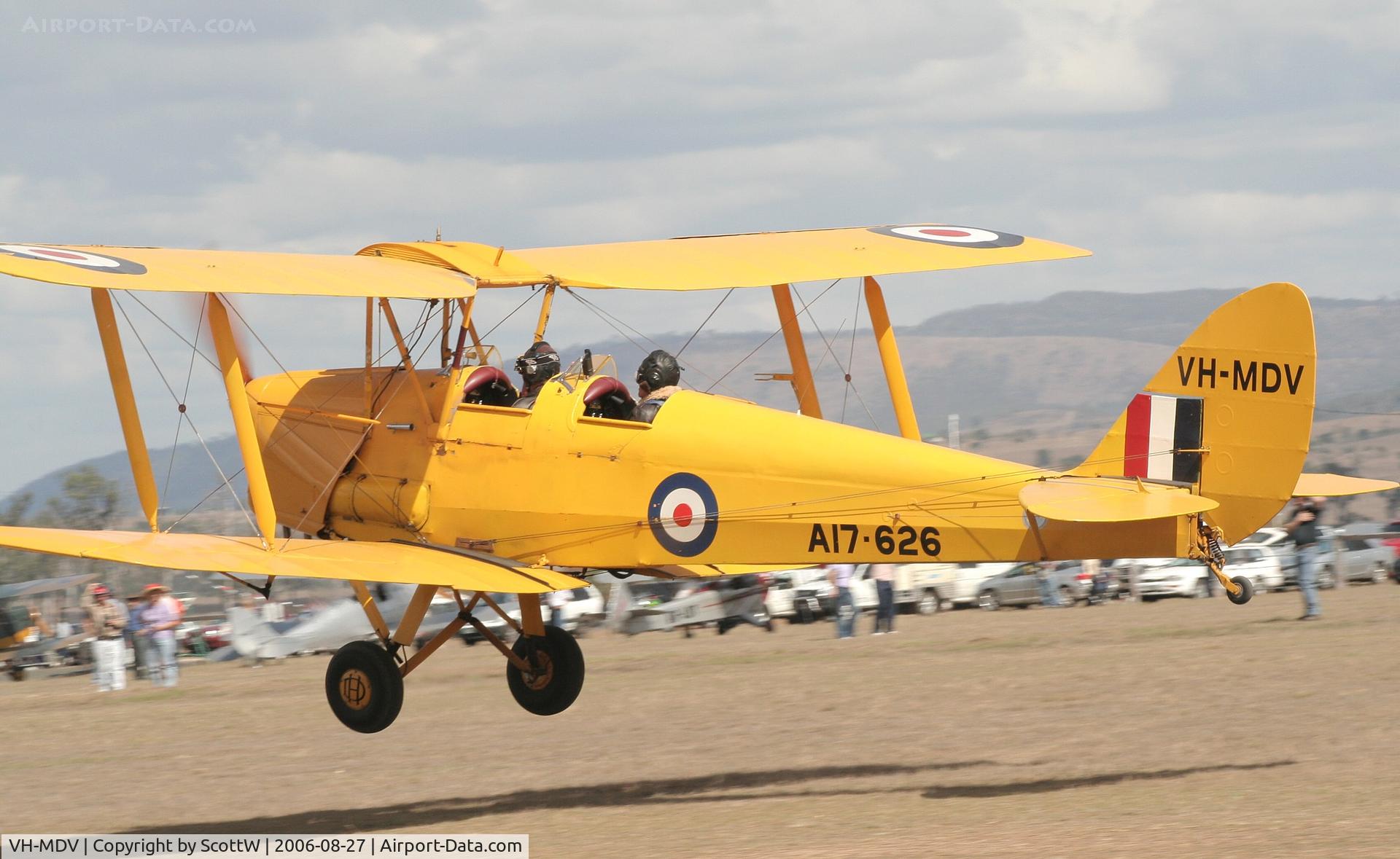 VH-MDV, 1943 De Havilland Australia DH-82A Tiger Moth C/N DHA468, image taken at the 15th annual festival of flight Watts Bridge Memorial Airfield QLD