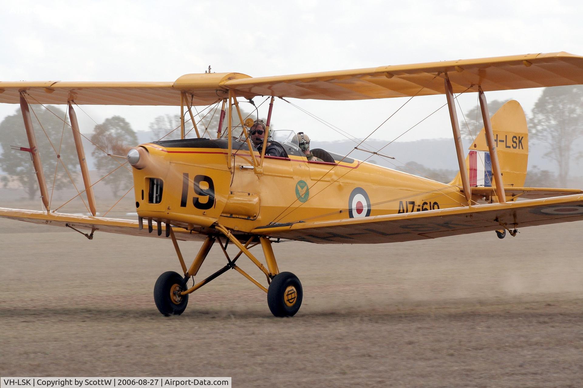 VH-LSK, 1942 De Havilland Australia DH-82A Tiger Moth C/N DHA1054, image taken at the 15th annual festival of flight Watts Bridge Memorial Airfield QLD