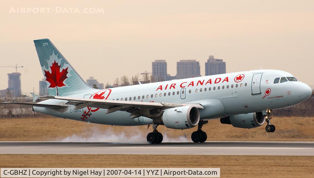 C-GBHZ, 1998 Airbus A319-114 C/N 813, Touching down on 33L