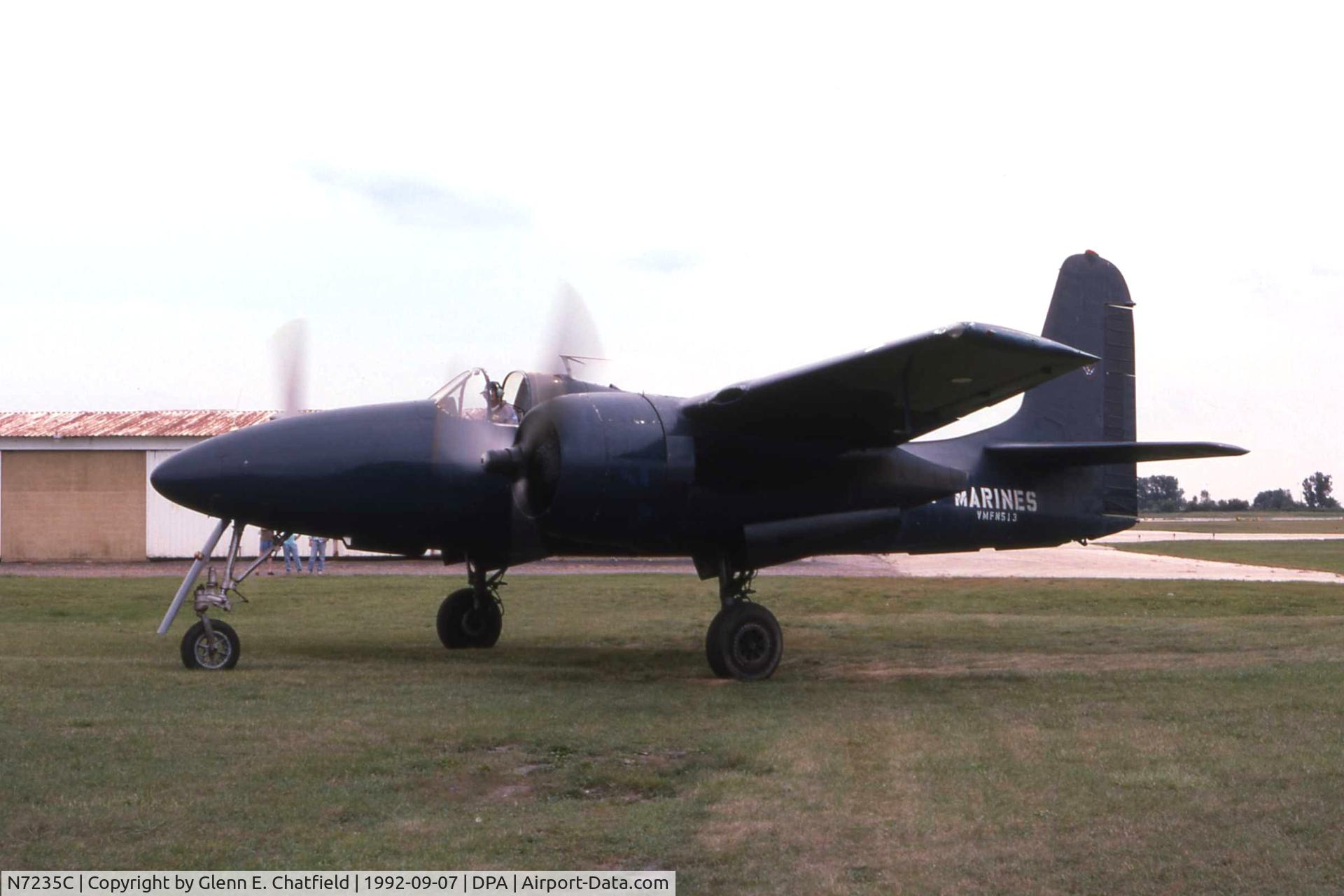 N7235C, 1945 Grumman F7F-3P Tigercat C/N 80425, Parking on the east side of the field