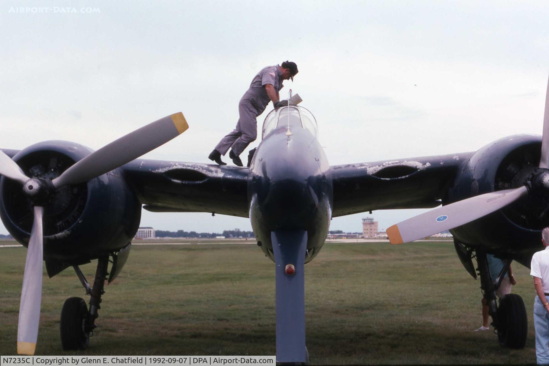 N7235C, 1945 Grumman F7F-3P Tigercat C/N 80425, Parking on the east side of the field