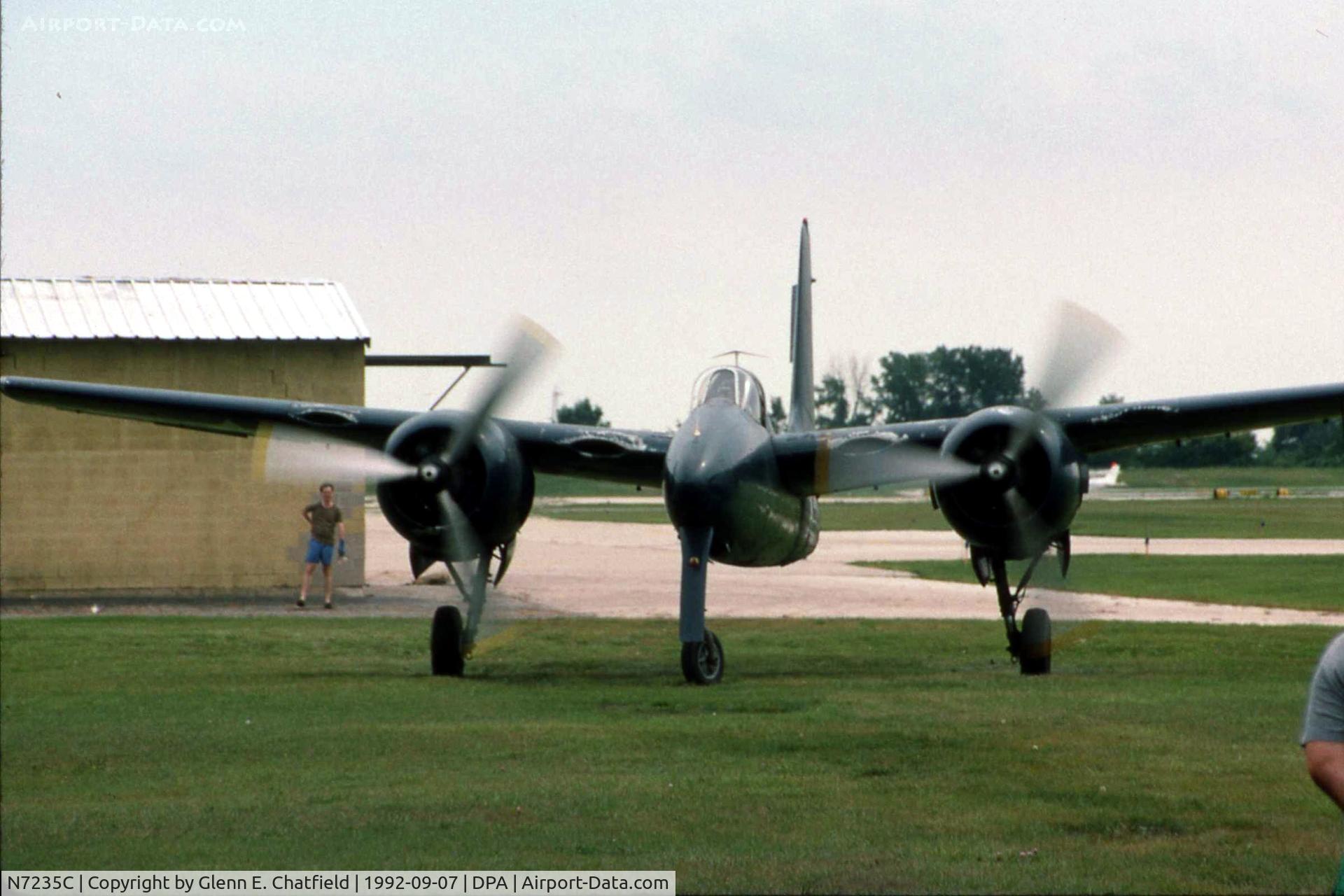 N7235C, 1945 Grumman F7F-3P Tigercat C/N 80425, Parking on the east side of the field