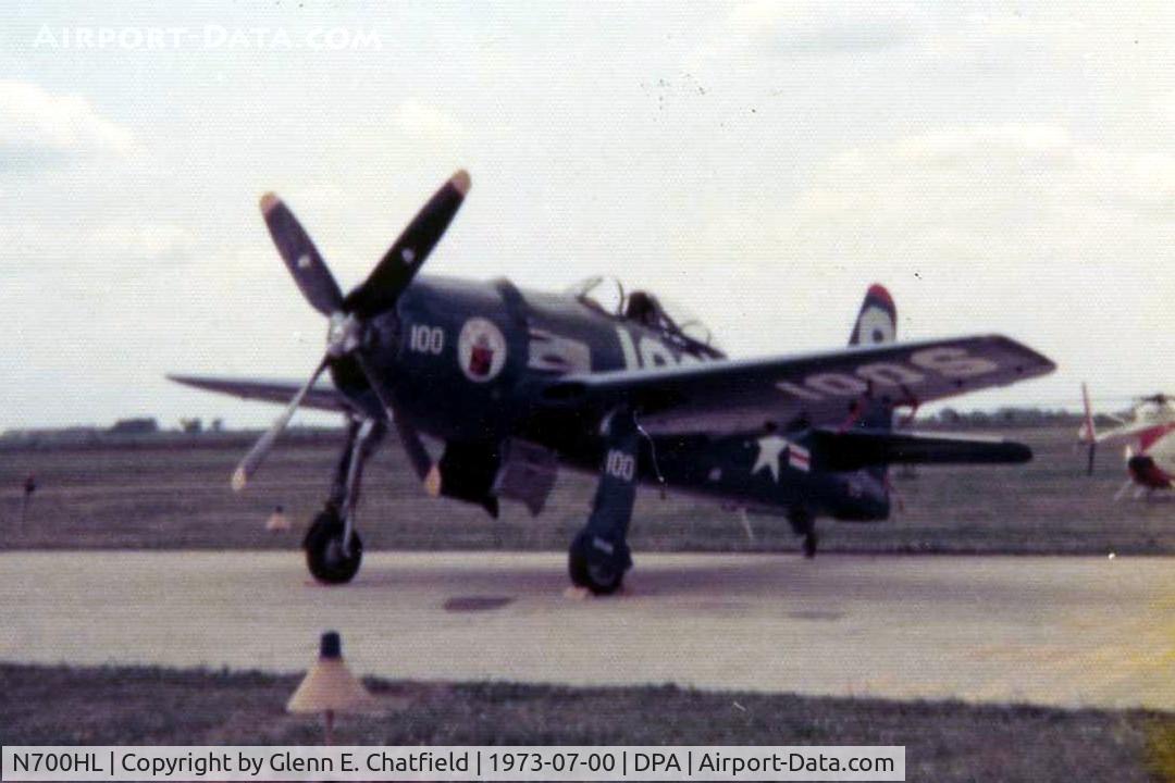 N700HL, 1948 Grumman F8F-2 (G58) Bearcat C/N D.1088, F8F-2P 121714 at an airshow when still N700H, prior to becoming N700HL and later G-RUMM.  Photo was found in the DPA control tower