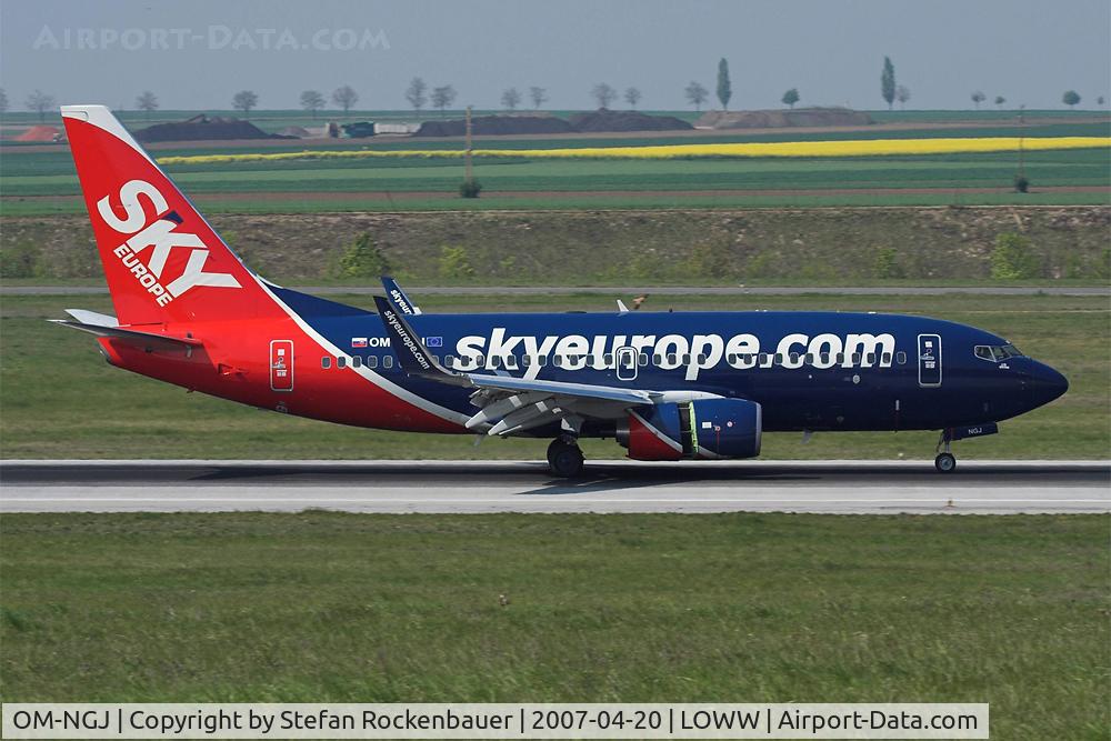 OM-NGJ, 2007 Boeing 737-76N C/N 34755, Sky Europe bobby arriving from Brussels.