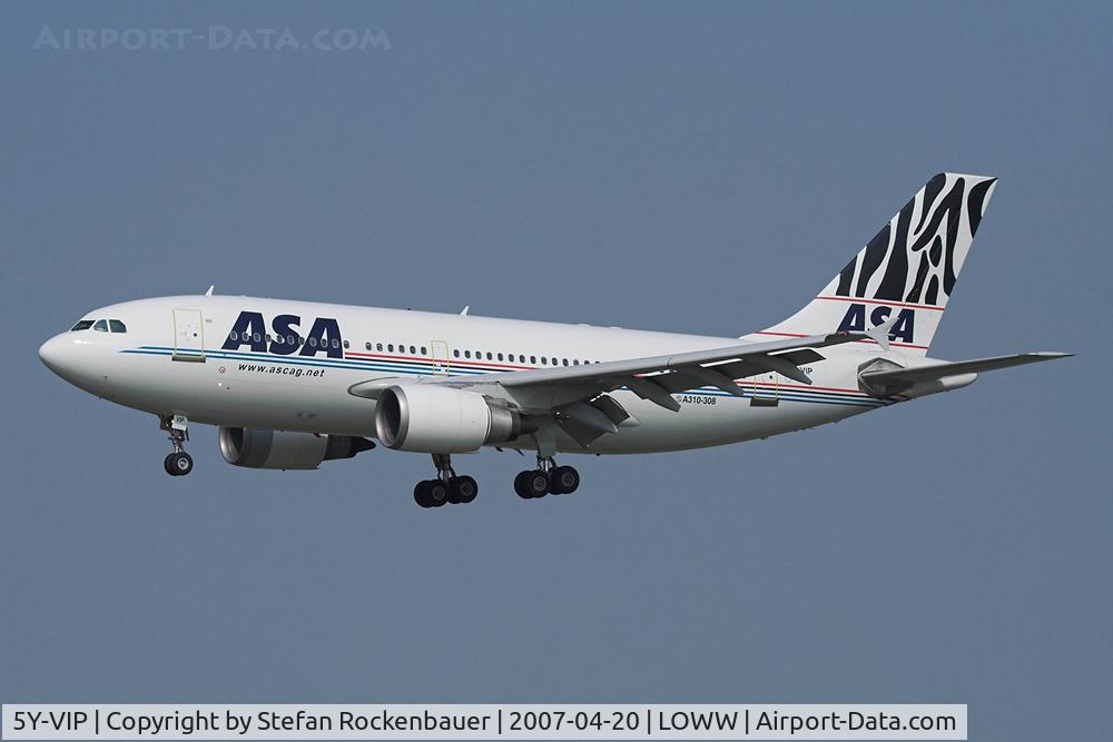 5Y-VIP, 1991 Airbus A310-308 C/N 620, ASA Airbus arriving from Mombasa.