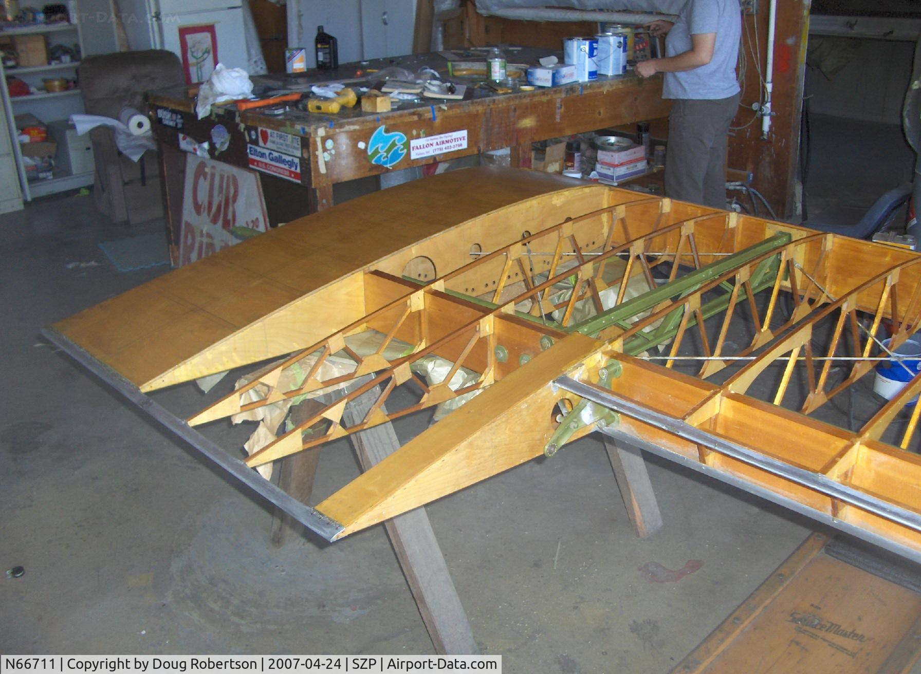 N66711, 1941 Boeing IB75A C/N 75-1675, 1941 Boeing Stearman IB75A, Jacobs R-755, in rebuild, lower right wing just varnished-other three completed