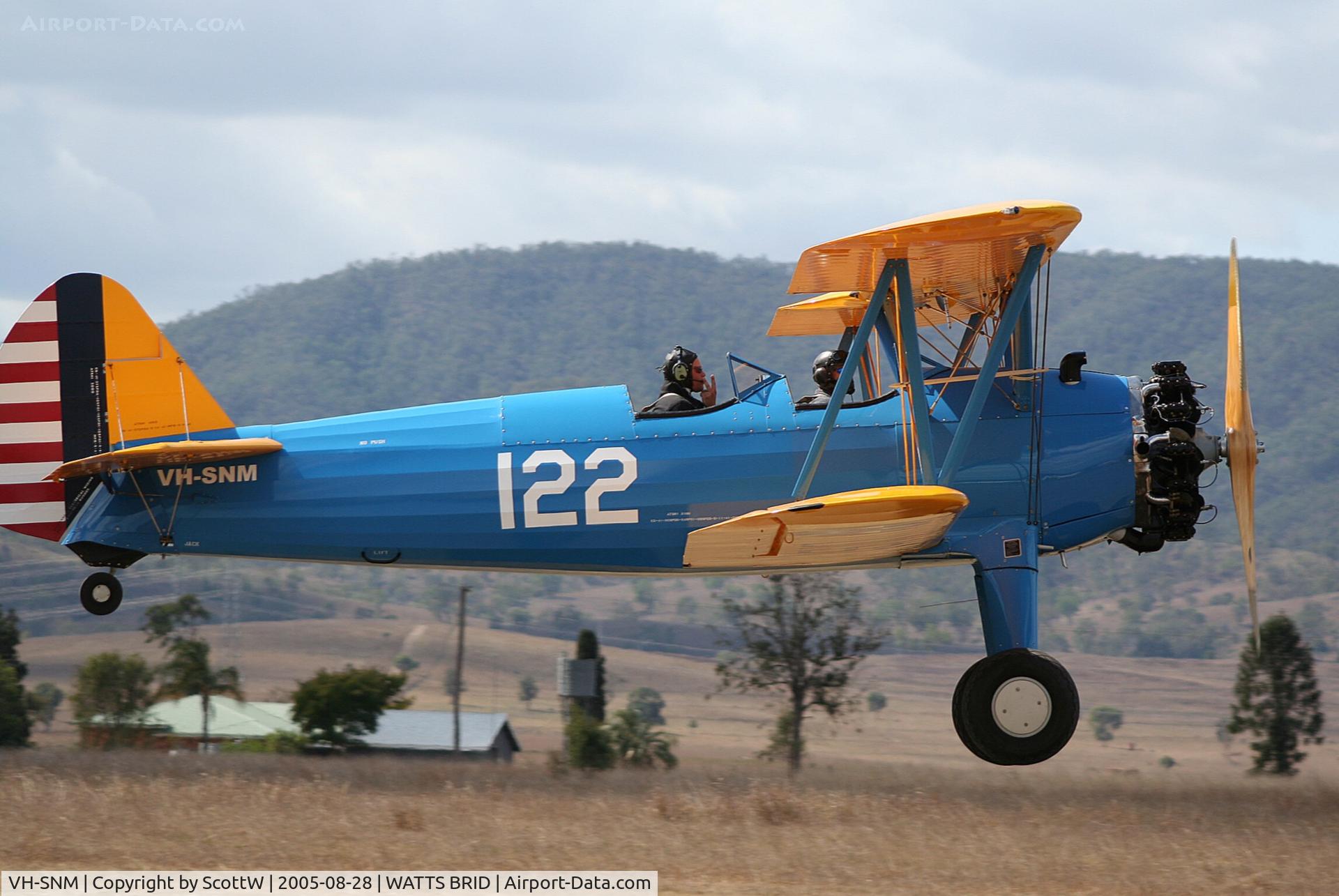 VH-SNM, 1940 Boeing A75N1 C/N 75-528, image taken at the 14th annual festival of flight Watts Bridge Memorial Airfield QLD