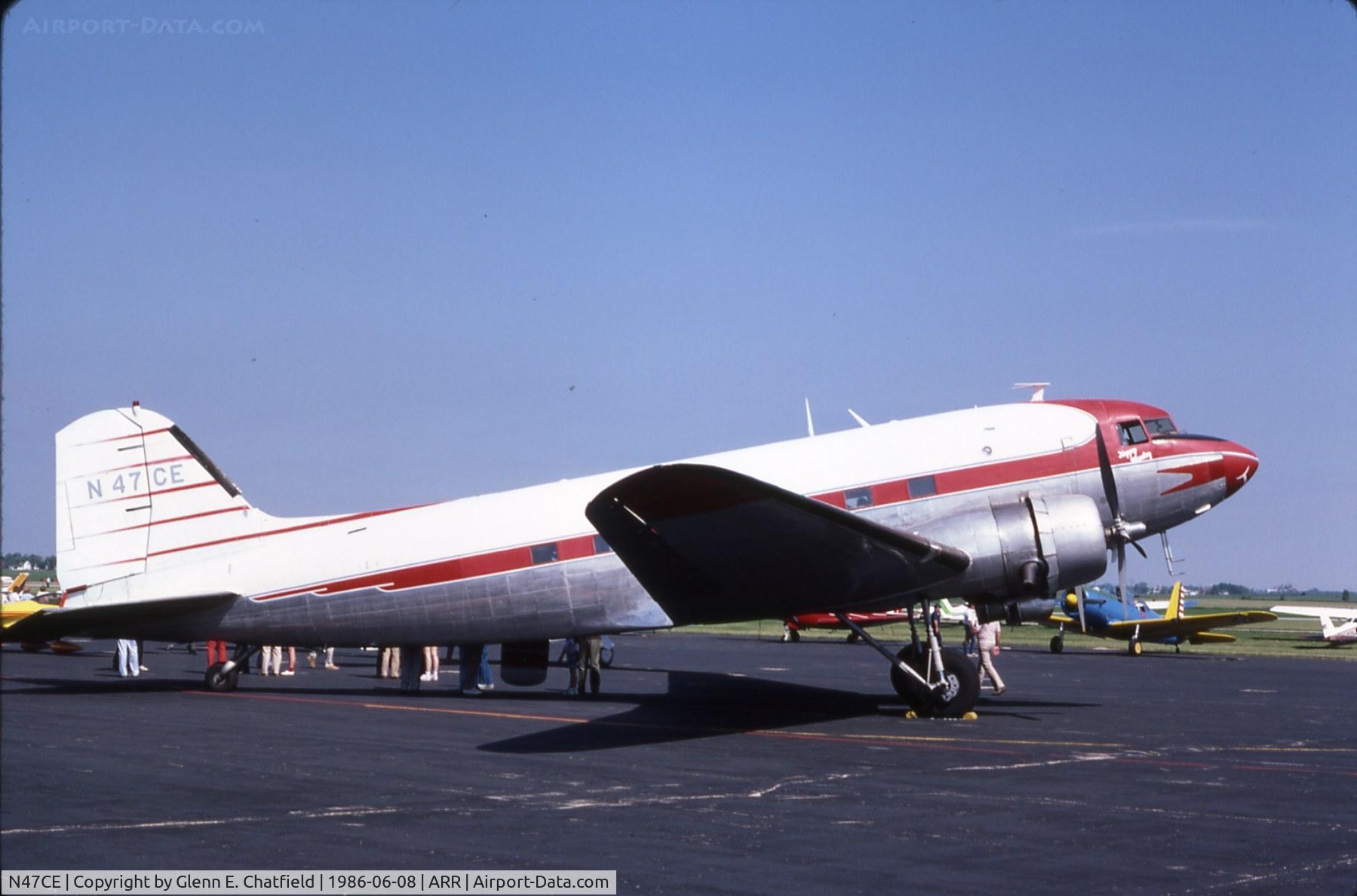 N47CE, 1944 Douglas DC3C-S1C3G (C-47A) C/N 13456, on the ramp by the control tower