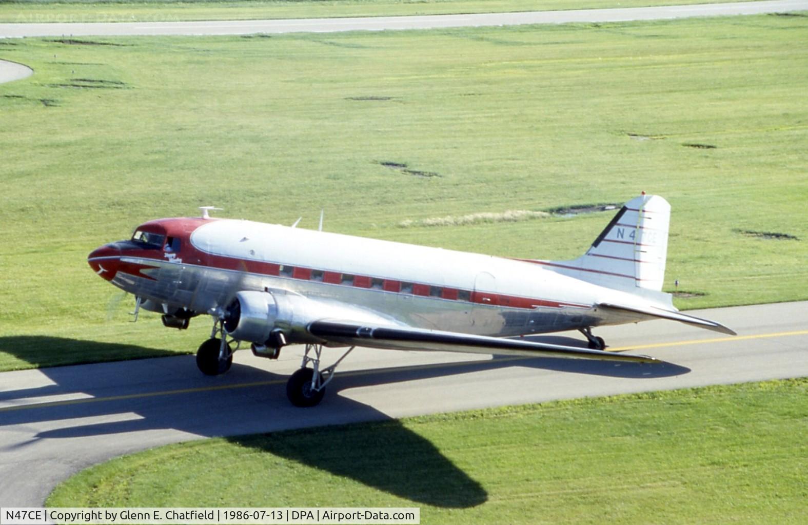 N47CE, 1944 Douglas DC3C-S1C3G (C-47A) C/N 13456, taxiing by the control tower