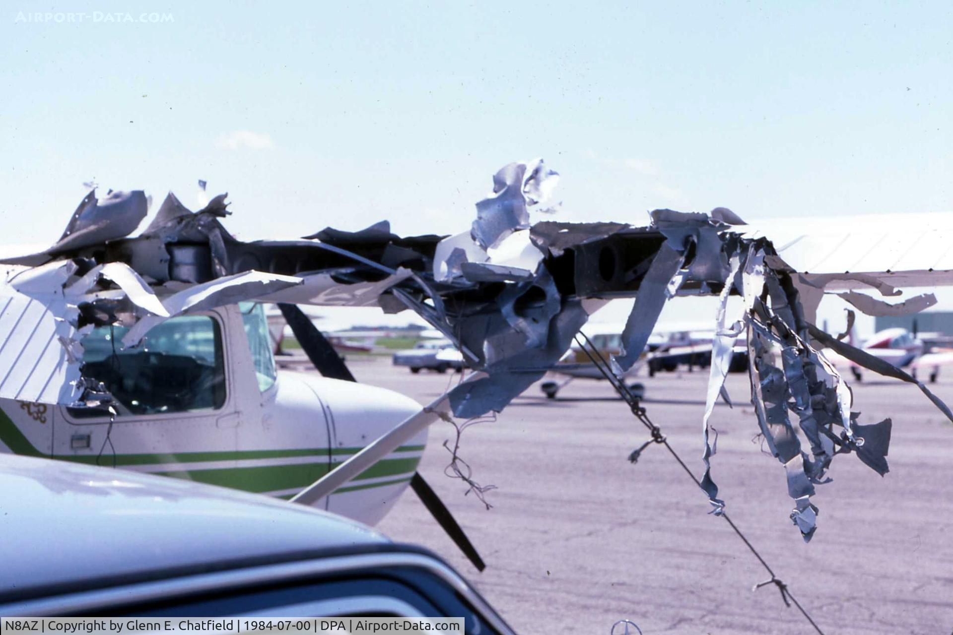 N8AZ, Cessna 150M C/N 15076454, Bellanca being propped started and jumped into tail of C152.