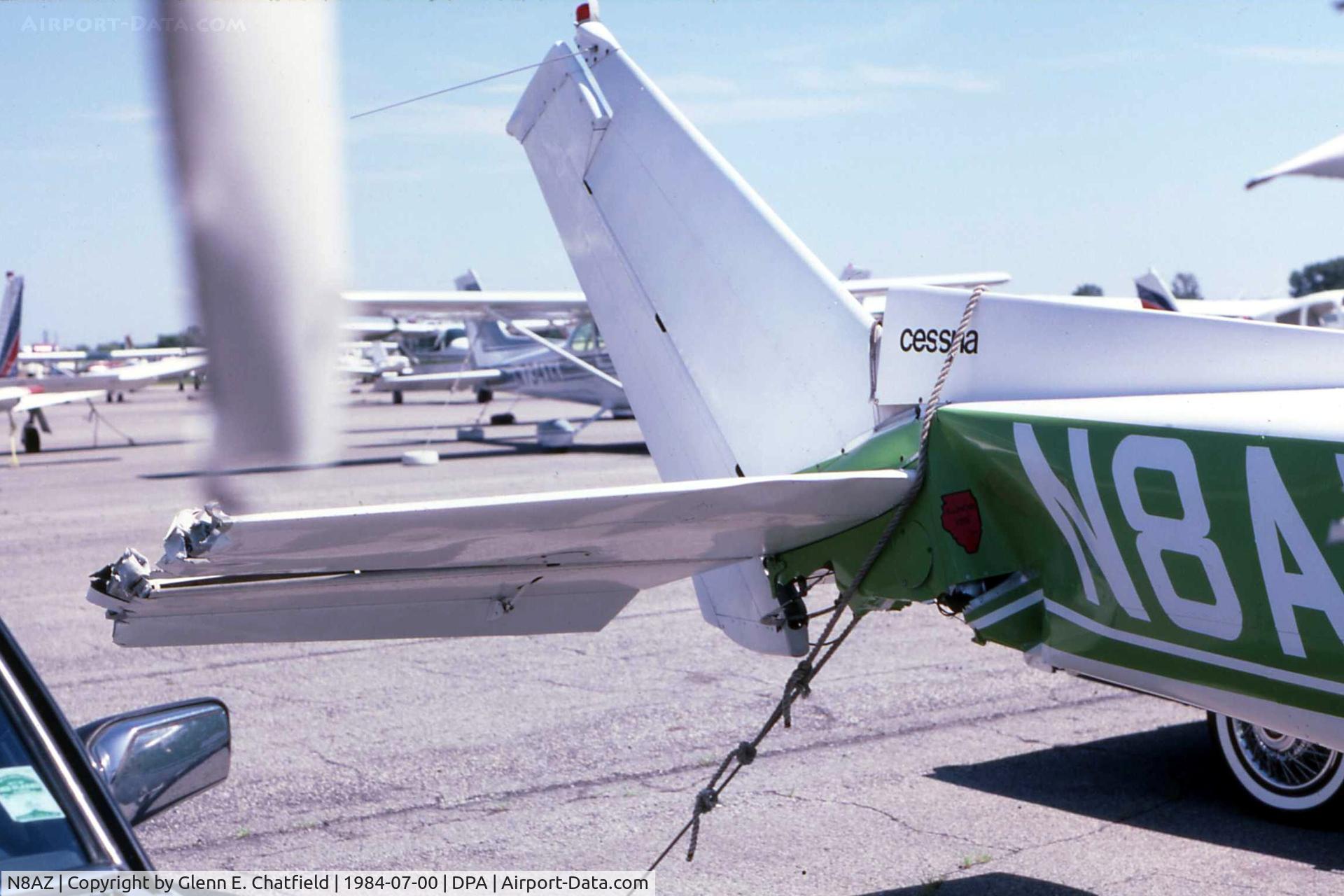 N8AZ, Cessna 150M C/N 15076454, Bellanca being propped started and jumped into tail of C152.