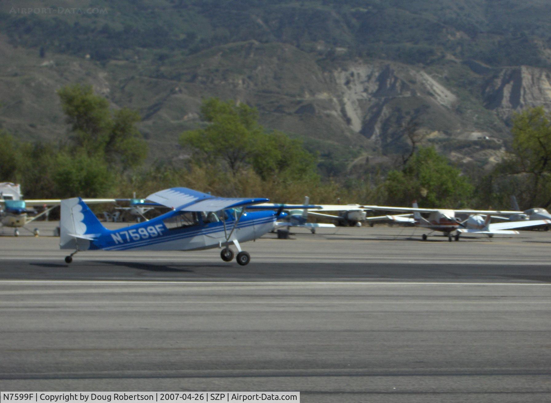 N7599F, 1970 Champion 7ECA Citabria C/N 745-70, 1970 Champion 7ECA CITABRIA, Lycoming O-235 115 Hp, landing Rwy 22 after a bumpy-air flight from APV, Apple Valley