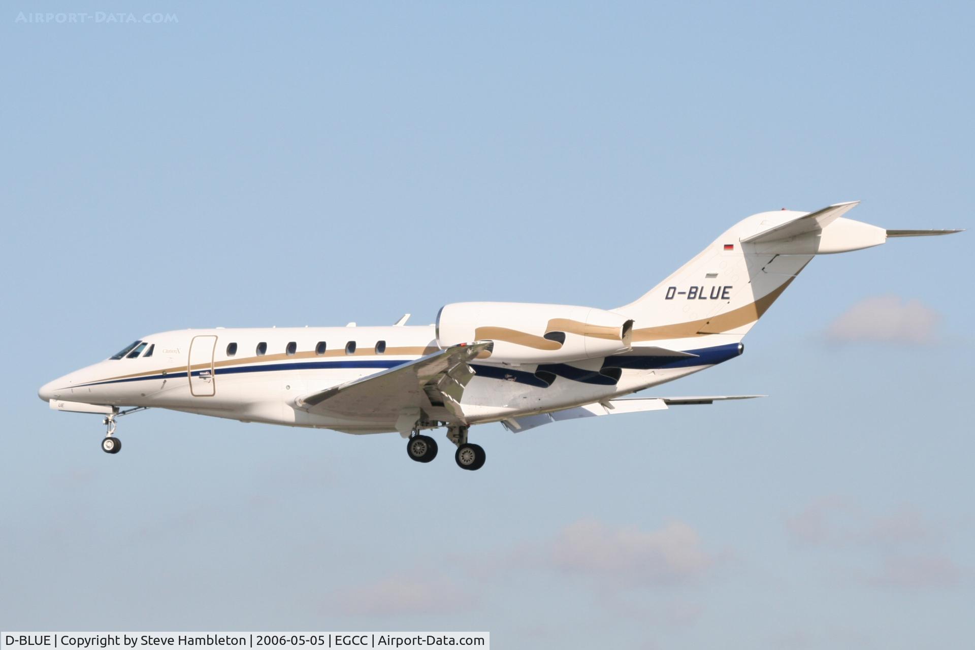 D-BLUE, 2001 Cessna 750 Citation X Citation X C/N 750-0140, On very short final, runway 24R, Manchester, UK