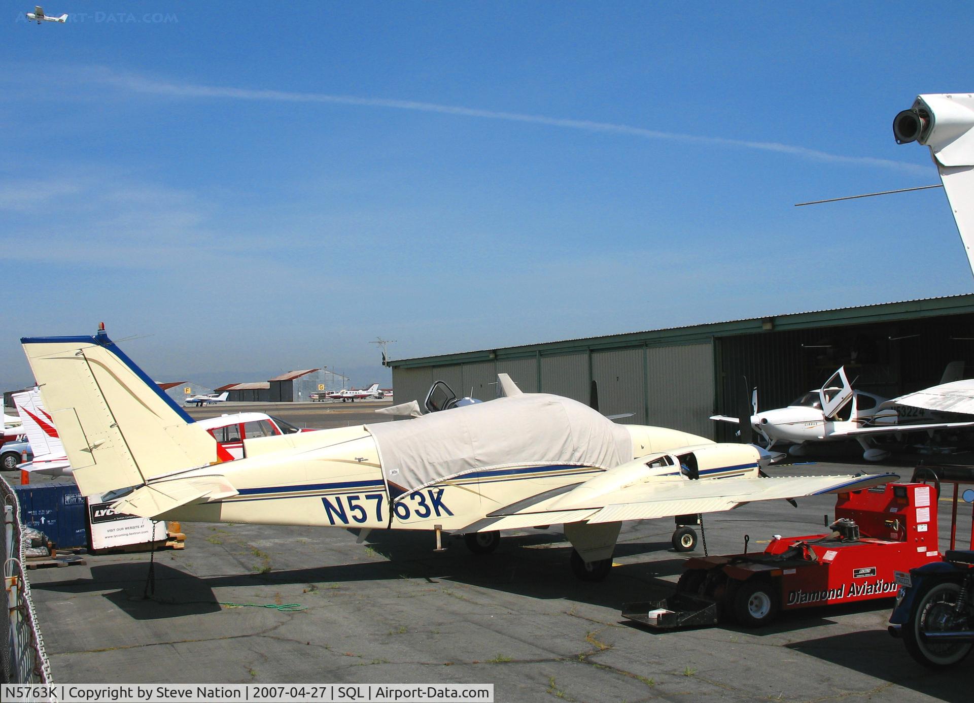 N5763K, 1964 Beech 95-B55 (T42A) Baron C/N TC-748, Namsu Enterprises 1964 Beech 95-B55 from Portand, OR in for maintenance @ San Carlos, CA