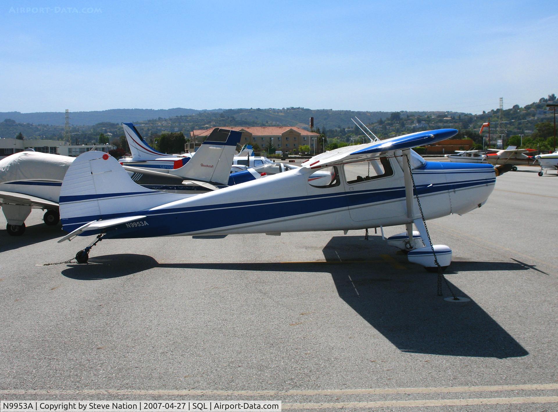 N9953A, 1950 Cessna 170A C/N 19313, Sharp looking 1950 Cessna 170A visiting from Grass Valley @ San Carlos, CA