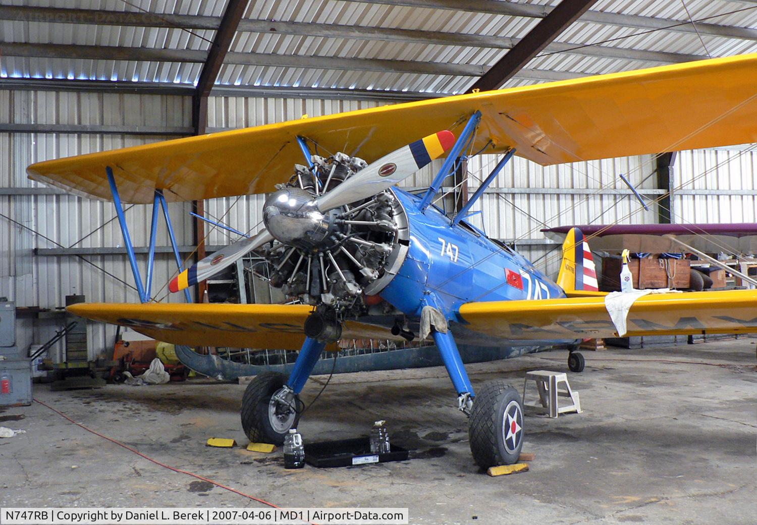 N747RB, 1941 Boeing B75N1 C/N 75-6829, This lovely 1941 Stearman was restored to flying condition at the Massey Air Museum.