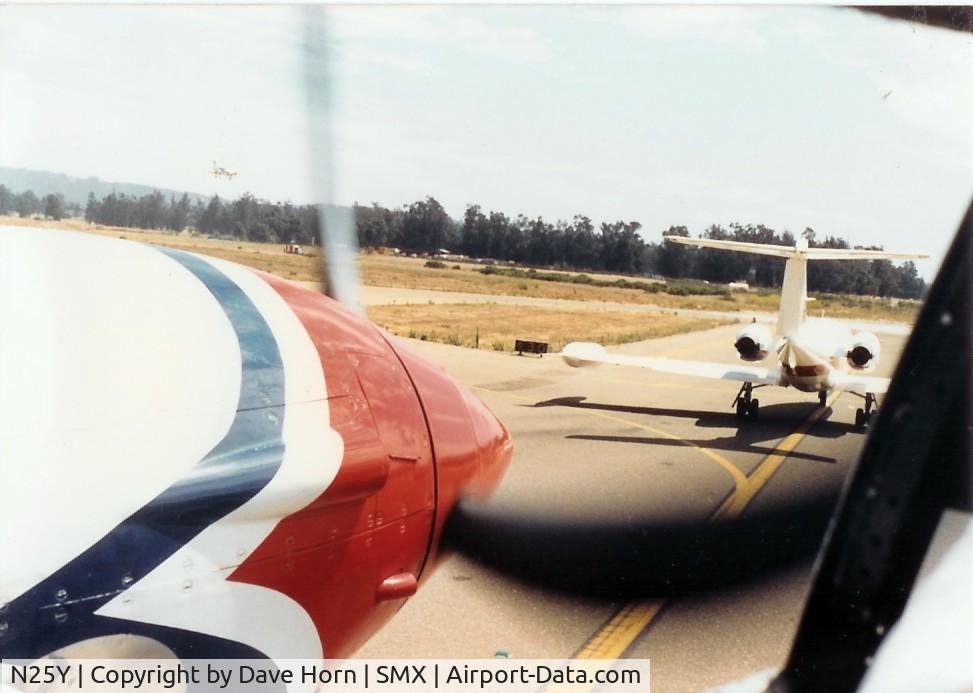N25Y, 1944 Lockheed P-38L-5LO Lightning C/N AF44-53254, Ready for takeoff. Flying with Lefty Gardner out of Santa Maria Ca. on a maint. flight (with lots of acro).