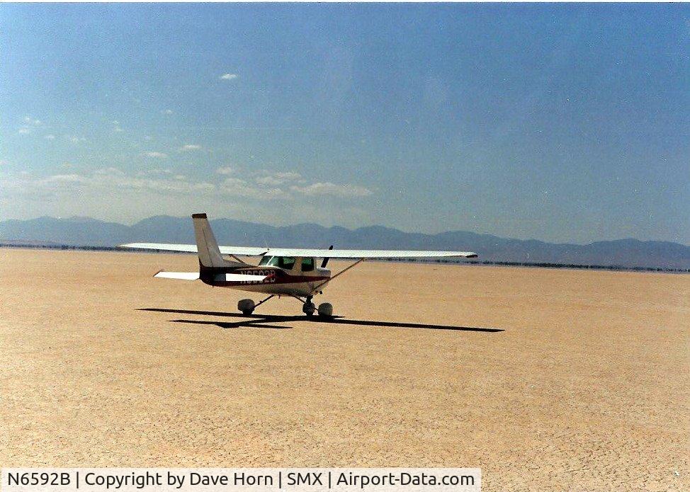 N6592B, 1979 Cessna 152 C/N 15283956, Rosemond Dry Lake near Edwards AFB. This was my first cross country flight after I got my license at 17. It was to Mojave, Rosemond Lake, Chino and back to Santa Maria Ca.