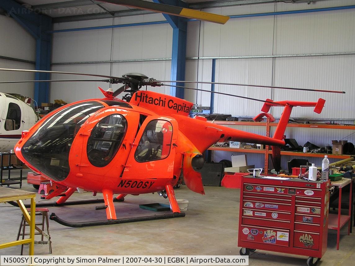 N500SY, 1983 Hughes 369E C/N 0007E, MD369E in hangar at Sywell