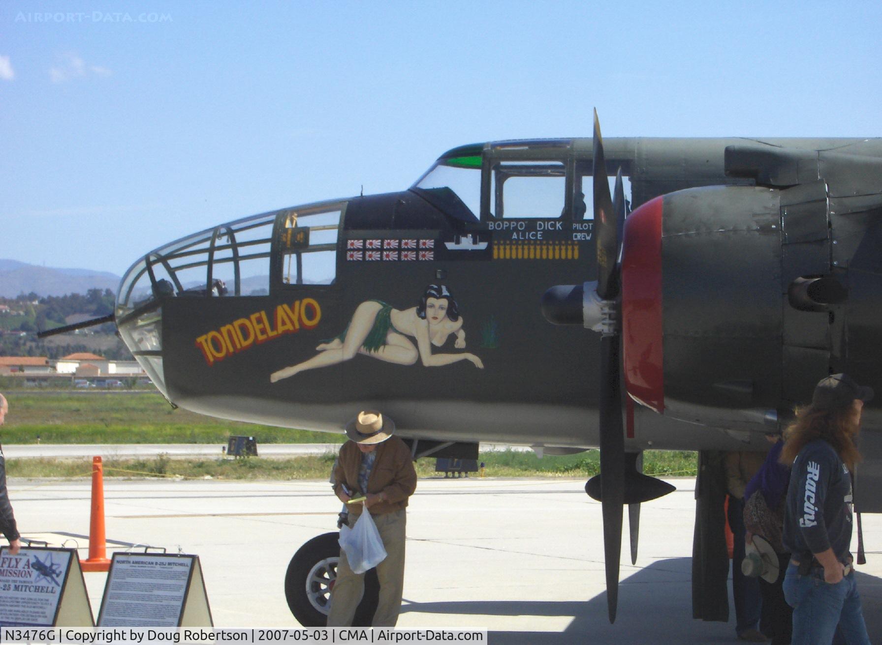 N3476G, 1944 North American B-25J Mitchell C/N 108-33257, 1944 North American B-25N MITCHELL 'Tondelayo'-name since 2002, as NL3476G, two Wright Cyclone R-2600s 1,700 Hp each, Limited class, nose art
