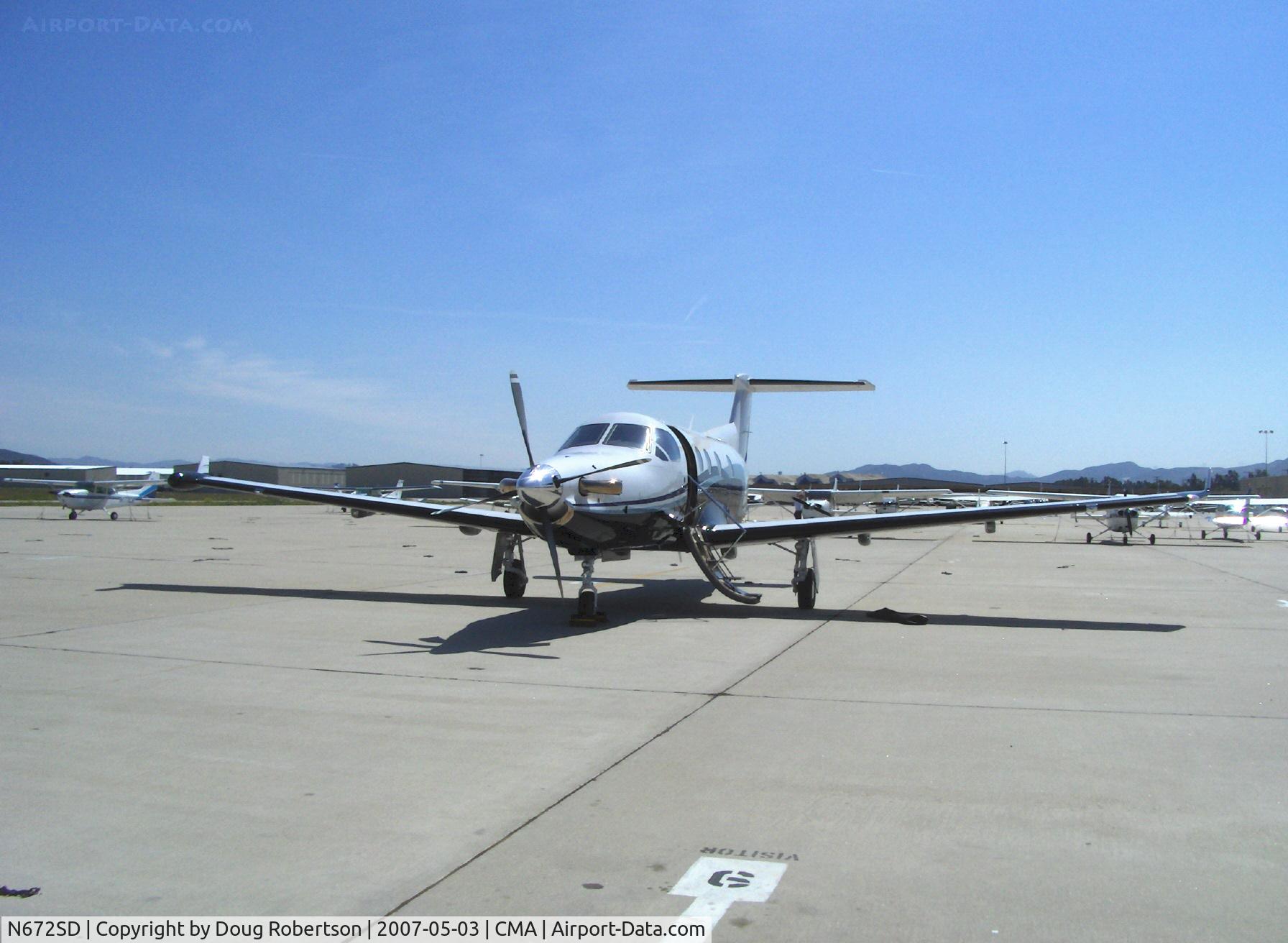 N672SD, 2005 Pilatus PC-12/45 C/N 666, 2005 Pilatus PC-12/45, one 1,605 shp P & W (Canada) PT6A-67B Turboprop flat rated at 1,200 shp for takeoff, 1.000 shp continuous, max speed 311 mph at 25,000 ft. Four blade C S full-feathering reversible pitch prop turning at 1,700 rpm