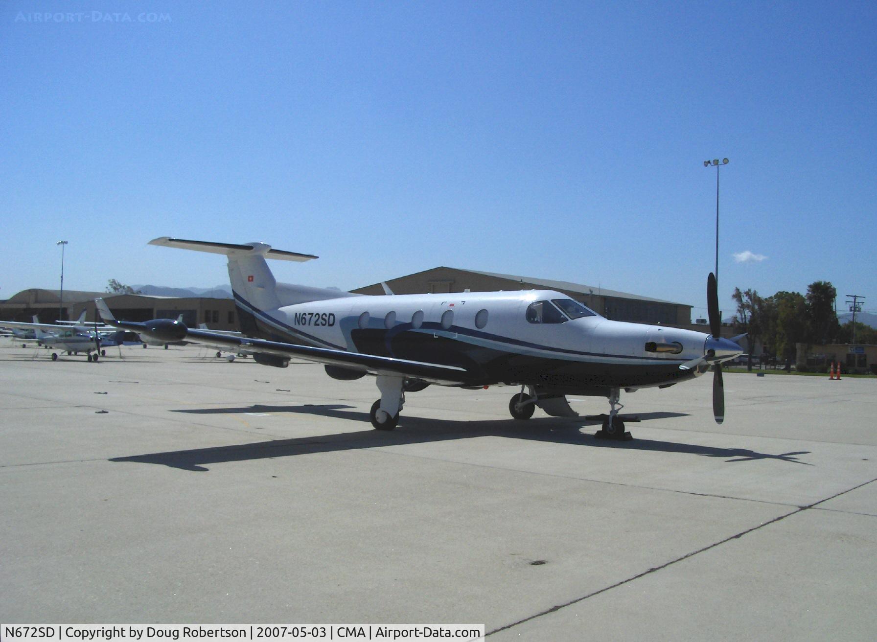 N672SD, 2005 Pilatus PC-12/45 C/N 666, 2005 Pilatus PC-12/45, one 1,605 shp Pratt & Whitney (Canada) PT6A-67B Turboprop flat rated at 1,200 shp for takeoff, 1.000 shp continuous, max speed 311 mph at 25,000 ft. Fuel- 407 US gallons, 402 usable, distinctive T tail, note: winglets